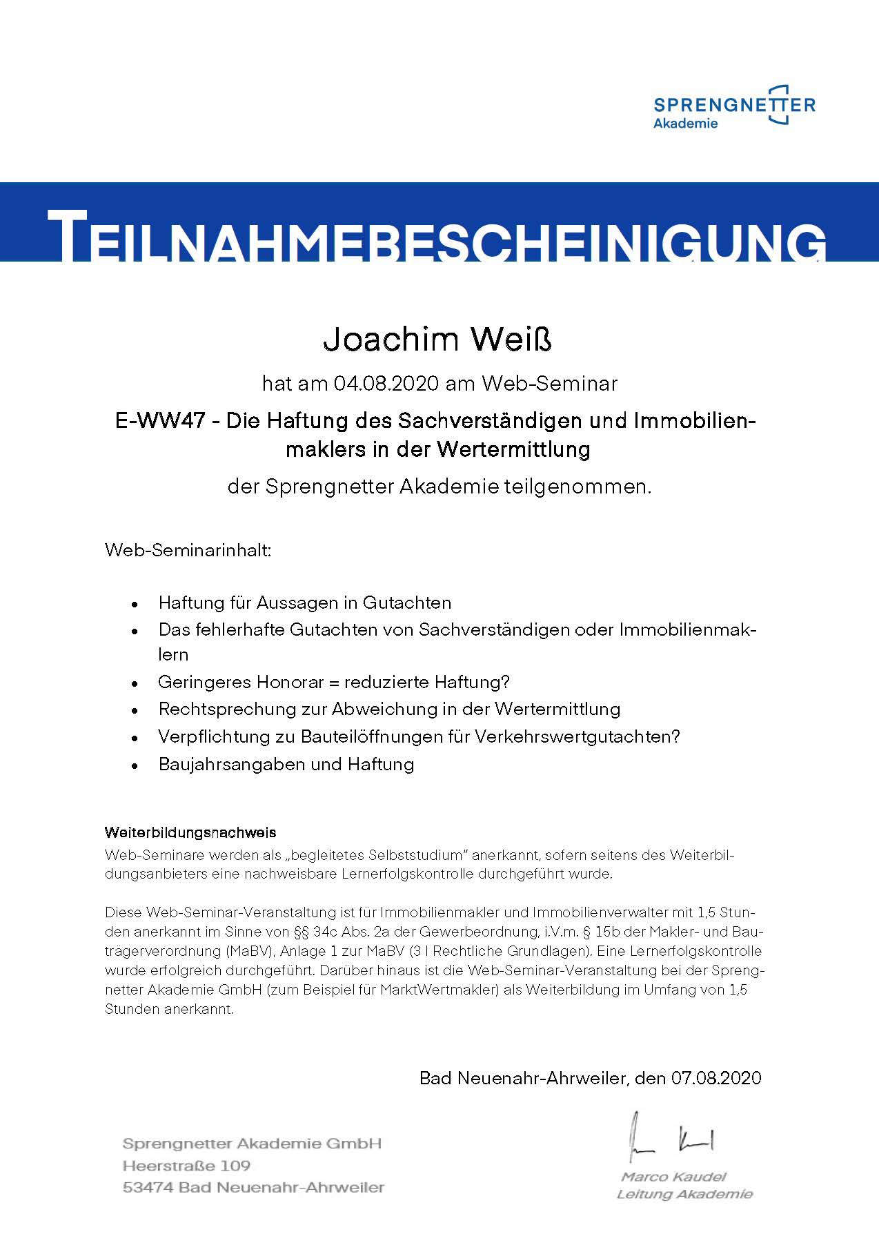 Die Haftung des Sachverständigen und Immobilien- maklers in der Wertermittlung